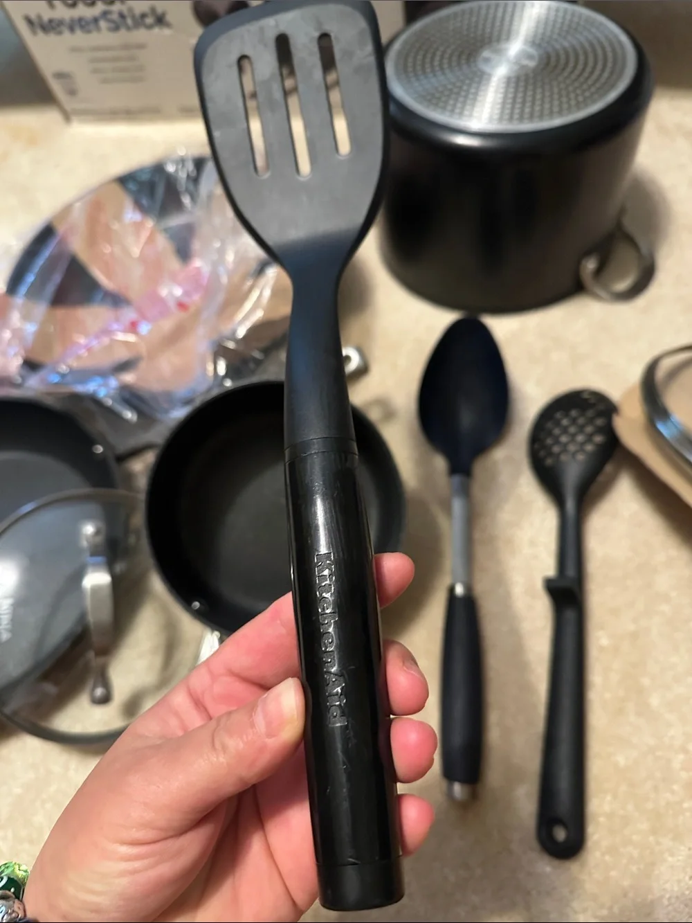 Ninja cookware set in black and stainless steel with glass lid
